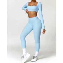 Yuna Sport Kadın Yüksek Bel Arkası Büzgülü Spor Tayt ve Uzun Kollu Spor Üst Spor Takımı