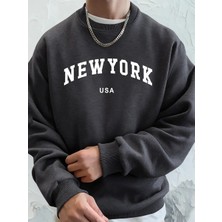 New York Abd Mektup Baskılı Erkek Sweatshirtleri Kışlık Bisiklet Yaka Kapüşonlu Sokak Stili P