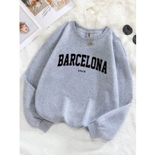 Barcelona España Mektup Baskı Kadın Kazak Polar Rahat Kazak O-Boyun Sonbahar Streetweet Gevşe