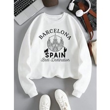 Barselona Ispanya En Iyi Destinasyon Baskı Kadın Kazaklar Gevşek Polar Kazak Yumuşak Kadın Gi