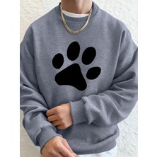 Basit Taban Desenli Baskılı Erkek Sweatshirt Kışlık Bol Kapüşonlu Spor Bisiklet Yaka Polar Sı