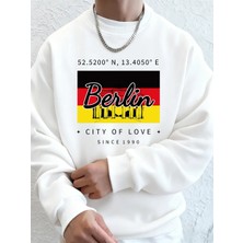 Berlin Şehir Aşk Baskı Erkek Tişörtü Kış Polar Sıcak Kapşonlu Kore Gevşek Bisiklet Yaka Spor