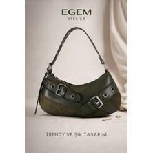 Egem Atelier  Kuşgözü Kemer Toka Detaylı Orta Boy Kadın Baget Omuz Çanta