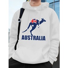 Avustralya Kanguru Baskı Erkek Kazak Kış Polar Sıcak Kapüşonlular Temelleri Büyük Boy Cep Str