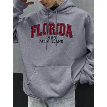 Florida 1989 Palm Island Baskılı Erkekler Kapşonlu Rahat Büyük Boy Kazak Sonbahar Polar Kapüş