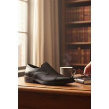 Enoch Siyah Hakiki Deri Kolay Giyilebilir Esnek Lastikli Klasik Ayakkabı