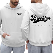 Brooklyn Victory Logo Baskılı Kapüşonlu Svetşört Erkekler Için Sonbahar Tüm Maç Kapüşonlular