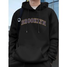 Brooklyn Yaratıcı Mektup Baskılı Erkek Tişörtü Kış Polar Sıcak Hoodie Kore Gevşek Cep Kazakla