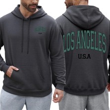 Los Angeles Abd Mektup Baskılı Erkek Kapüşonlu Üstleri Büyük Beden Rahat Kapüşonlu Cepli Pola