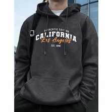 Los Angeles Kaliforniya Baskı Erkek Kapüşonlu Üst Sonbahar Bol Sweatshirt Hip Hop Cepli Polar
