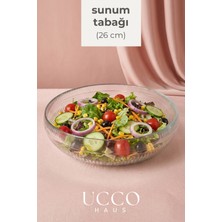 Ucco 26 cm Büyük Boy Cam Salata Servis Kasesi Lüks Sunum Tabağı - Şık Sunumluk Tabak Vista