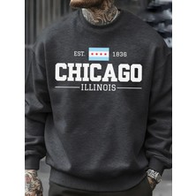 Chicago Illinois Baskılı Sonbahar Erkekler Kazak Yumuşak Giysiler Büyük Boy Sokak Kazak Polar