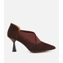 Hotiç Kadın Süet Deri Kahverengi Streç Detaylı İnce Topuklu Stiletto