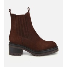 Hotiç 01BOH322660A480 KADIN Süet Deri Kahverengi Lastik Detaylı  Kalın Tabanlı Topuklu Bot