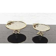 Atabey Home 2'li Bronz Ayna Yuvarlak Servis Tabağı 20+25 Cm-Sunumluk Döküm Gold Çerçeve ve Döküm Ayak