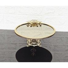 Atabey Home Büyük Bronz Ayna Yuvarlak Servis Tabağı 25CM-SUNUMLUK Döküm Gold Çerçeve ve Döküm Ayak