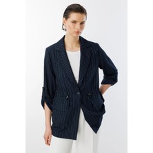 Ekol Kadın Belden Büzgülü Tek Düğmeli Lacivert Ceket 04112