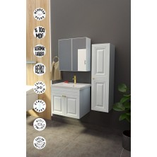 Makbulce Gemerek Havlu Dolaplı 65CM Seramik Lavabolu Membran Kapaklı Mdf Aynalı Banyo Dolabı