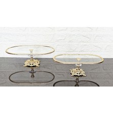 Atabey Home 2'li Cam Oval Küçük ve Büyük Kayık Sunumluk Döküm Gold Çerçeveli ve Ayaklı