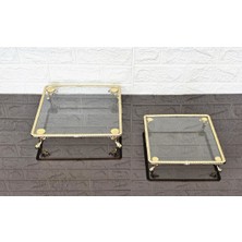 Atabey Home 2'li Kare Servis Tabağı-Sunumluk-Söz Tepsisi-Sunum Tepsisi-Döküm Gold Çerçeve ve 4 Ayaklı 22+27CM
