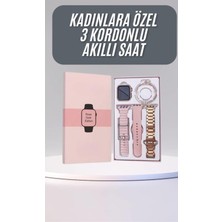 Akıllı Saat 3 Kordonlu ve Aksesuarlı Bayanlar Için Şık Rose Renk