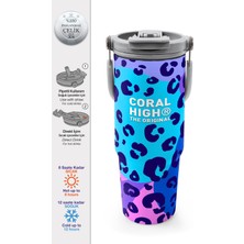 Coral High Mor Leopar Desenli Pipetli ve Direkt Içim Çelik Termos 900 ml 38709