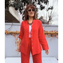 Denizege Butik Müslin Hakim Yaka Gömlek Nar Çiçeği
