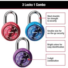 Master Lock 1533TRI Dolap Kilidi Mini Kombinasyon Asma Kilit, 3 Adet (1'li Paket), Renkler Değişebilir