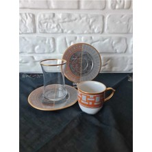 Konyax Honey 6 Kişilik 18 Parça Türk Kahve ve Çay Takımı