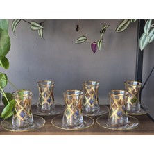 Konyax Telli Bahar Gerçek Altın Işlemeli El Işçiliği Çay Seti 6 Kişilik