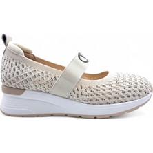 Guja G26Y305 Lastik Bantlı Taşlı Triko Tekstil Bej Renk Marry Jane Şık Spor Babet