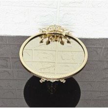 Atabey Home Küçük Bronz Ayna Yuvarlak Servis Tabağı 20CM-SUNUMLUK Döküm Gold Çerçeve ve Döküm Ayak