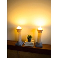 Todekora Antik Roma Sütunu Tealight Mumluk 2’li Set | Mermer Görünümlü Dekoratif Şamdan