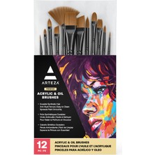 Braventa Collection Arteza Boya Fırçaları, 12'li Set, Birinci Sınıf Sentetik Akrilik ve Yağlı Boya Fırçaları, Pirinç Hal