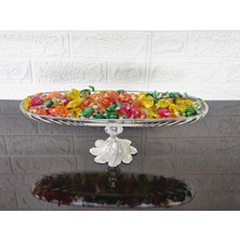 Atabey Home 41 cm Çok Amaçlı Çizgili Sunum Kayık & Kurabiyelik & Çikolatalık Semerkand Gümüş Ayaklı