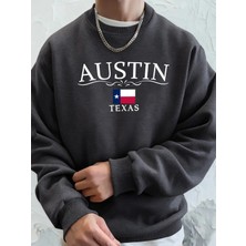 Austin Texas Mektup Baskılı Unisex Cepli Giysiler Basit Spor Sweatshirtler Polar Sonbahar Kap