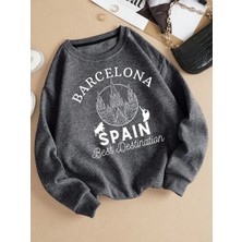 Barselona Ispanya En Iyi Destinasyon Baskı Kadın Kazaklar Gevşek Polar Kazak Yumuşak Kadın Gi