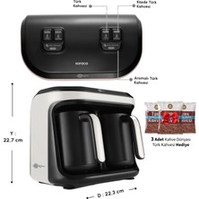 Karaca Çift Hazneli Közde Pişirme Lezzeti Geniş Kapasiteli Türk Kahve Makinesi Beyaz Hatır Hüp Düet Aroma