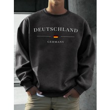 Deutschland Almanya Bayrağı Baskılı Erkek Kazak Sonbahar 0-Boyun Gevşek Açık Tee Moda Giysile