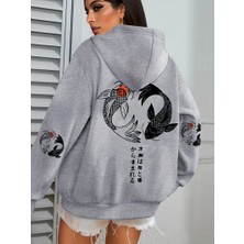 Japon Koi Harajuku Çizim Baskılar Kadın Hoodie Gevşek Y2K Hoody Renkli Sonbahar Hoodies Polar