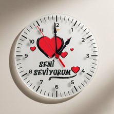 Zerya Seni Seviyorum Yazılı Kalpli Duvar Saati