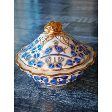 Manushum El Boyama Porselen Kuşlu Gülbahar Şekerlik-Lacivert