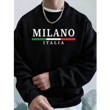 Milano Italya Bayrağı Renkli Baskılı Erkekler Kazak Kış Polar Sıcak Kapüşonlular Kore Gevşek