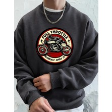 Tam Gazlı Motosiklet Baskılı Erkek Kapüşonlu Üstü Sonbahar Bisiklet Yaka Sweatshirt Temel Pol