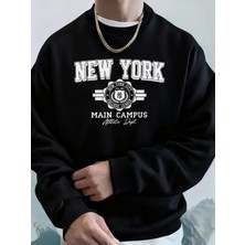 New York City Ana Kampüsü Baskılı Sonbahar Modası Kapüşonlu Erkek Uzun Kollu Her Şeyle Uyumlu