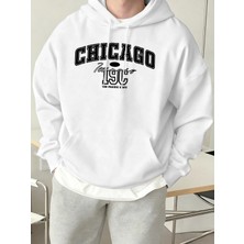 Chicago Letter Yaratıcılık Baskılı Tişörtü Erkek Trendy Gevşek Spor Giyim Sıcak Temel Kapüşon