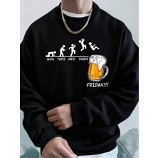 Cuma Bira Sevgilisi Komik Baskılı Erkek Kazak Kış Polar Sıcak Hoodies Kore Gevşek Bisiklet Ya