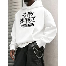 New York Brooklyn Boroughn Baskı Erkekler Sonbahar Polar Kapüşonlular Gevşek Yumuşak Uzun Kol