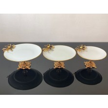 Atabey Home Porselen Döküm Ayaklı Yuvarlak Sunumluk 3 Parça Set Siyah Çiçek