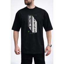 Caddekombin Erkek Fearless Yazı Baskılı Petek Dokulu Bisiklet Yaka Siyah T-Shirt